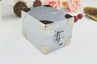 Durable Leather Watch Boxes For Store , Rolex Box With Silver Leather And Metal Decoration Black Insert Lining