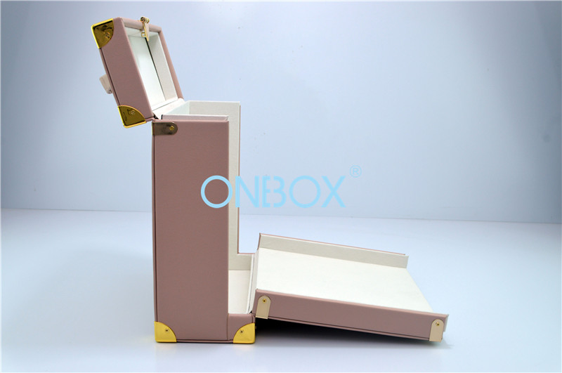 Gold me tal Lock PU Luxury Jewelry Case Pink Customized Insert For Travel