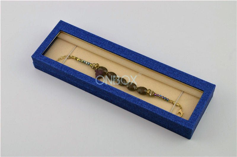 Blue PU Leather Jewelry Boxes With Transparent PVC Window On Lid