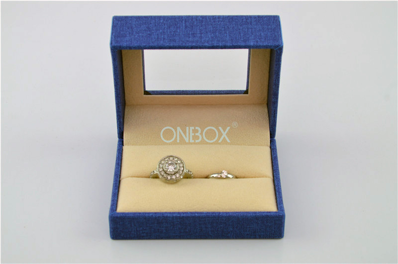 PU Leather Pandora Jewelry Box For 2 Finger Rings / Big Ring With Trasparent Window On Top