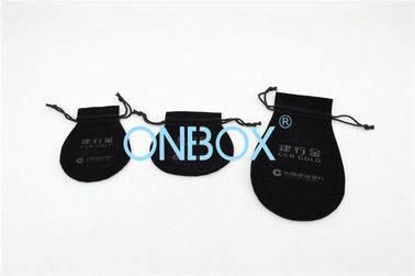 Customized Stamping Logo Black Suede Jewelry Pouches With Drawstring SGS