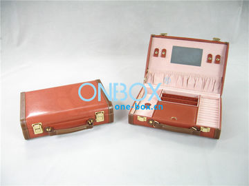 Handicraft Luxury Cosmetic Box /  Multi Color Leather Makeup Case With Mirror