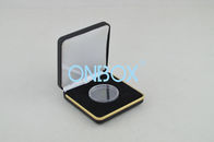 Black PU Leather Luxury Packaging Boxes / Coin Display Box Gold Border