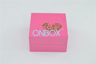 Pink Paper Square Printed Gift Boxes With Heart Shaped Customized Slot Black Velvet