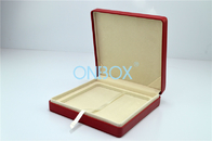 Custom Luxury Boxes In Red PU For Gift Packaging , Wholesale Bulk Gift Box With Satin Strip