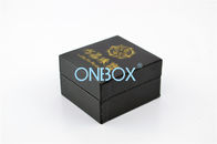 Customized Small Jewelry Gift Boxes / Black Leather Ring Packaging Box