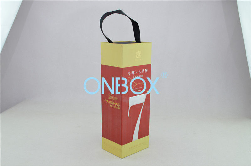 Handle Strip Wine Packaging Boxes / Alcohol Box Customized Logo Printing