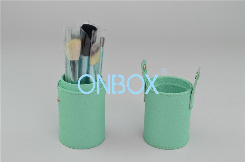 Unique Luxury Cosmetic Box With A Set Of Brushes Light Green Leather With Buckle