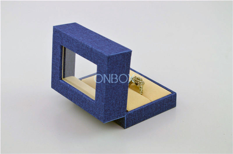 PU Leather Pandora Jewelry Box For 2 Finger Rings / Big Ring With Trasparent Window On Top