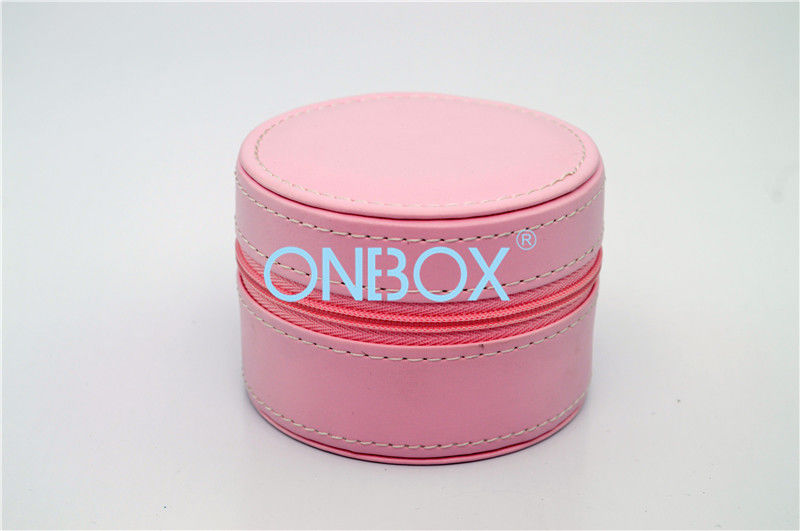 Customized Unique Pink Travel Jewelry Case Tray With Divided Rooms Tube Shape