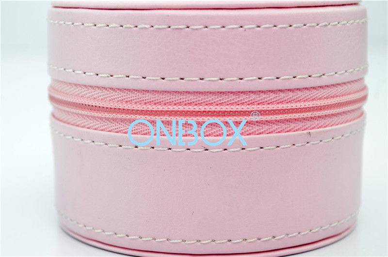 Customized Unique Pink Travel Jewelry Case With Divided Rooms Tube Shape
